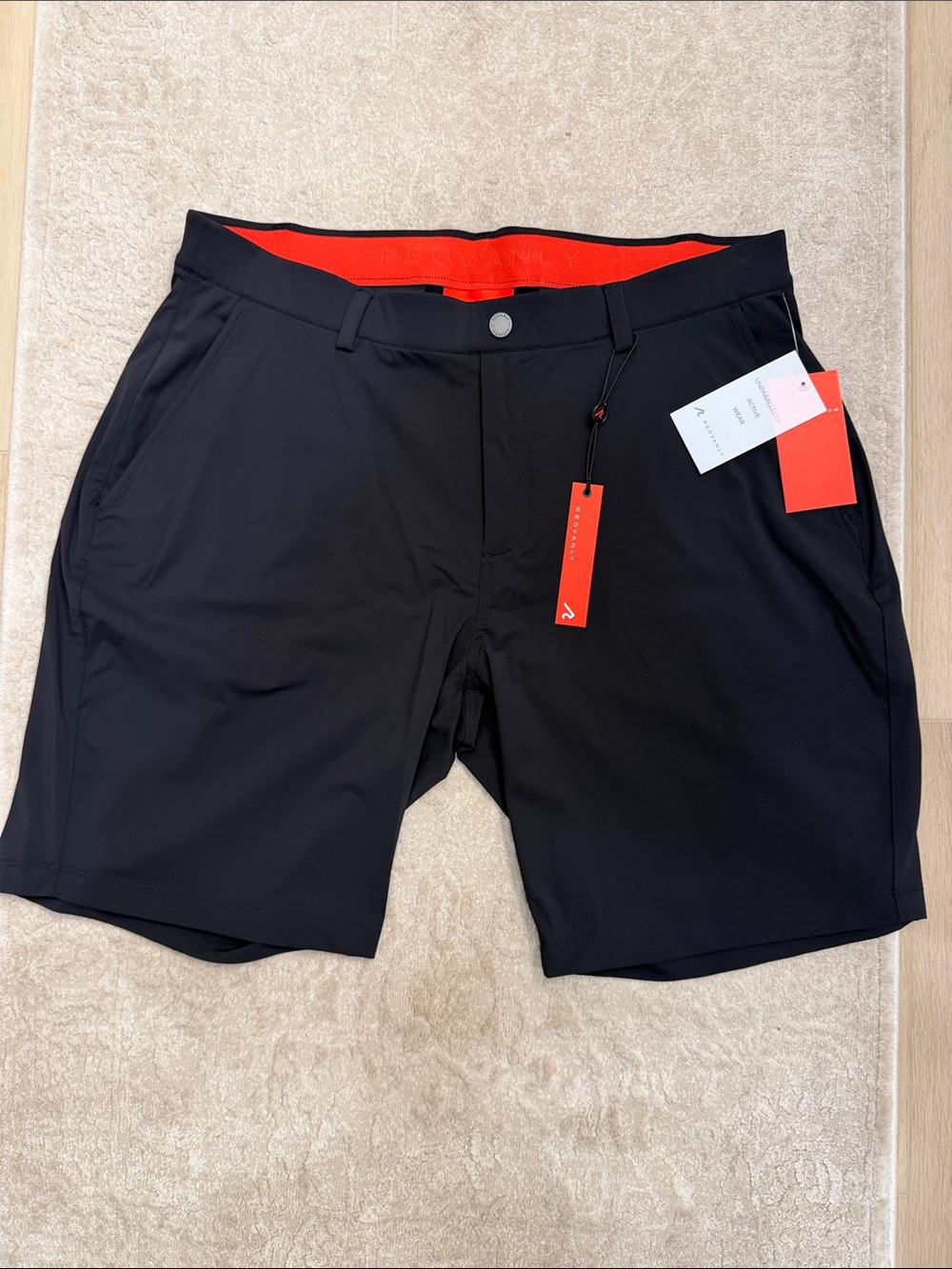 Performance Black Men’s Shorts with Red Waistband